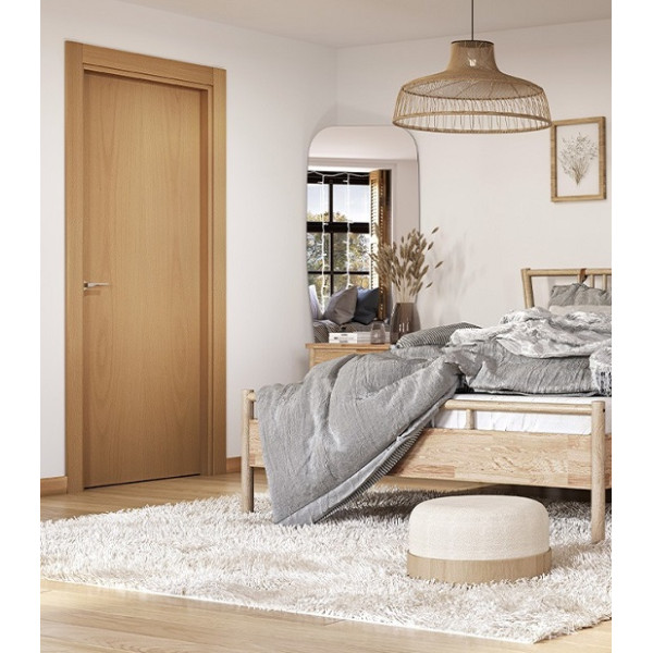 Puerta Entrada Blindada Lisa Roble Barnizada